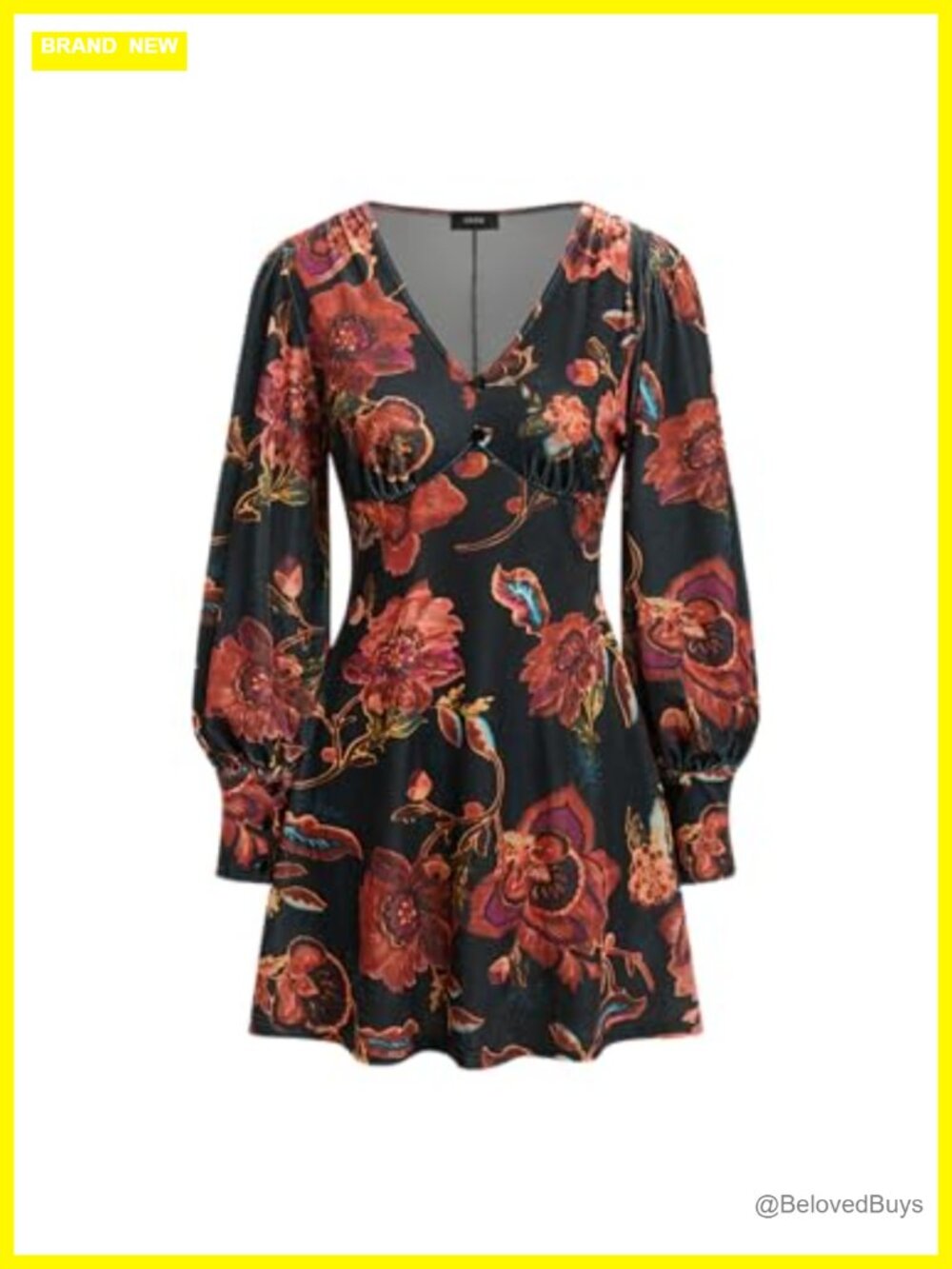 Floral Print V-Neck Long Sleeve Mini Fit & Flare Boho Dress